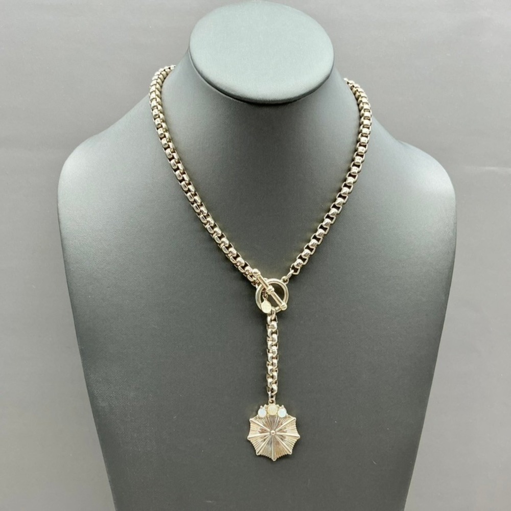 LOFT Necklace Women Gold Tone Sunburst Pendant Toggle Front Box Chain Jewelry
